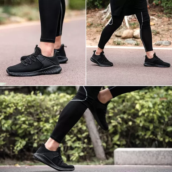 Walking Tennis Shoes for Men  Running Sneakers Slip on Shoes Mens Jogging Casual Lightweight Breathable Athletic Sport Gym All Black 9