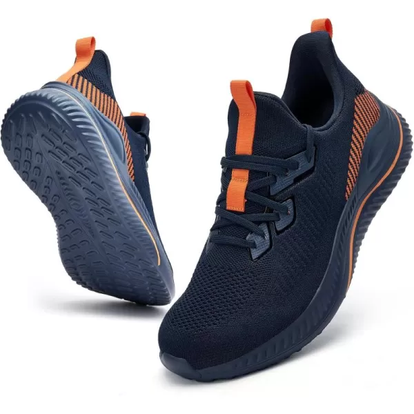 Akk Mens Hand Free Slip On Wide Walking Shoes Memory Foam Runnning Tennis Shoes Lightweight Breathable Casual SneakersBlue Orange