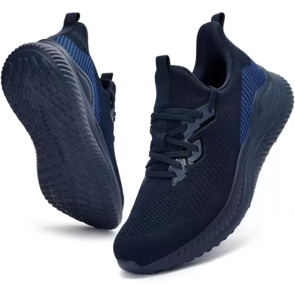 Akk Mens Hand Free Slip On Wide Walking Shoes Memory Foam Runnning Tennis Shoes Lightweight Breathable Casual SneakersDark Blue