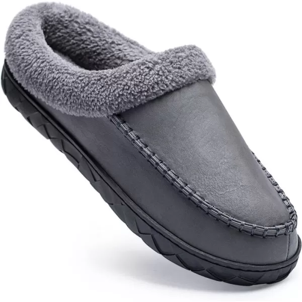 Akk Mens Leather Slippers Comfy Handmade Stitch Slipon House Shoes Warm Faux Fur Lined Rubber Sole Indoor Outdoor