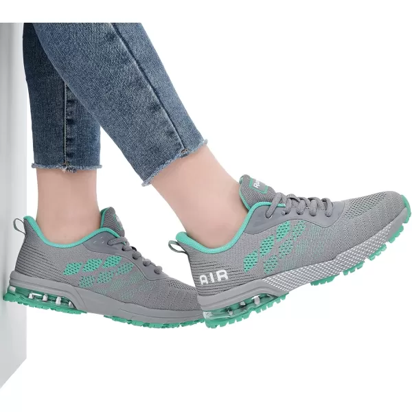 Women Air Athletic Running Shoes  Air Cushion Shoes for Womens Mesh Sneakers Fashion Tennis Breathable Walking Gym Work ShoesG GreyGreen