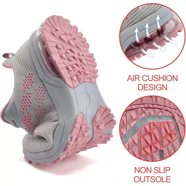 Women Air Athletic Running Shoes  Air Cushion Shoes for Womens Mesh Sneakers Fashion Tennis Breathable Walking Gym Work ShoesH GreyPink