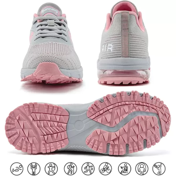 Women Air Athletic Running Shoes  Air Cushion Shoes for Womens Mesh Sneakers Fashion Tennis Breathable Walking Gym Work ShoesH GreyPink