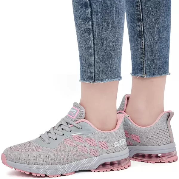 Women Air Athletic Running Shoes  Air Cushion Shoes for Womens Mesh Sneakers Fashion Tennis Breathable Walking Gym Work ShoesH GreyPink