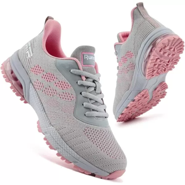 Women Air Athletic Running Shoes  Air Cushion Shoes for Womens Mesh Sneakers Fashion Tennis Breathable Walking Gym Work ShoesH GreyPink