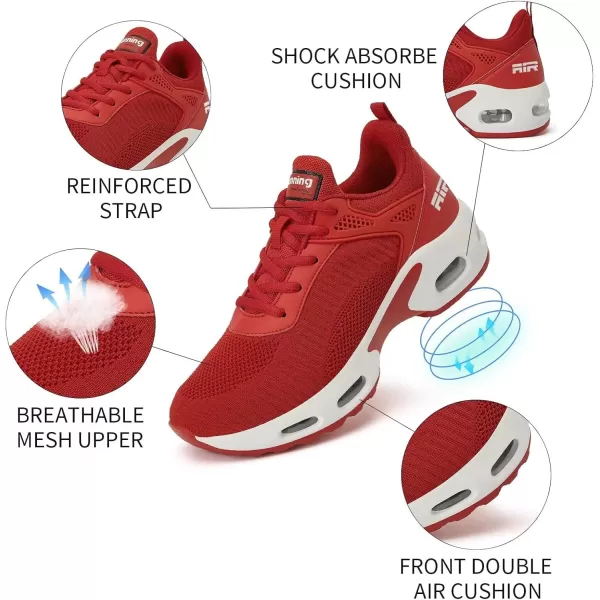 Womens Air Tennis Running Shoes  Air Cushion Shoes for Womens Mesh Walking Fashion Sneakers Breathable Sport Gym Work Shoes Red