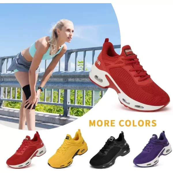 Womens Air Tennis Running Shoes  Air Cushion Shoes for Womens Mesh Walking Fashion Sneakers Breathable Sport Gym Work Shoes Red