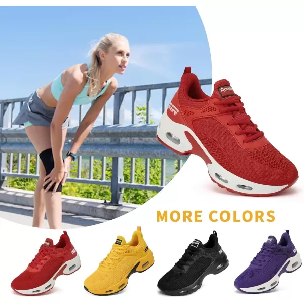 Womens Air Tennis Running Shoes  Air Cushion Shoes for Womens Mesh Walking Fashion Sneakers Breathable Sport Gym Work Shoes Red