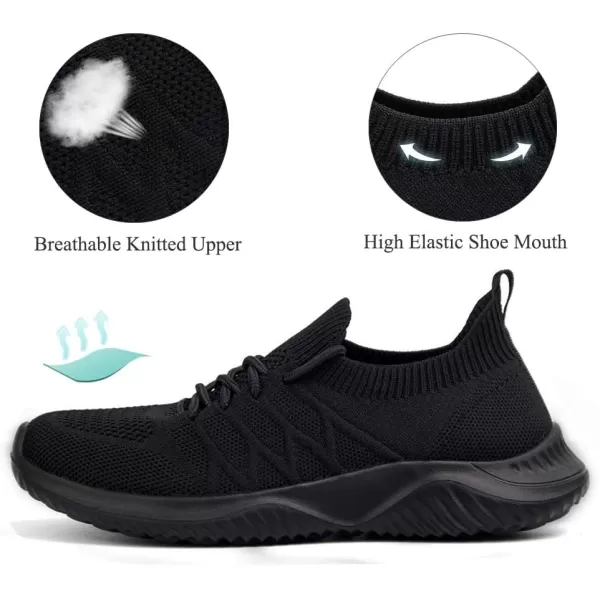 Womens Sneakers Slip on Shoes Comfy Sock Tennis Work Non Slip Workout Running Shoe All Black Size 8