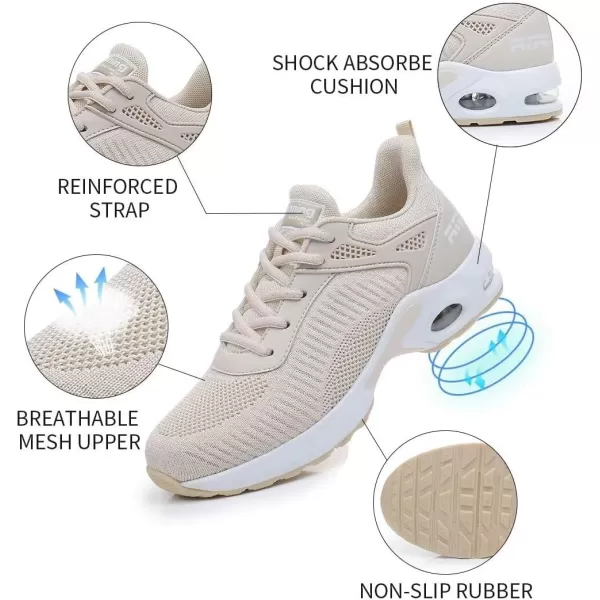 Akk Women Sneakers Running Shoes  Air Athletic Running Shoes Women Walking Tennis Shoes Air Cushion Shoes for Workout Gym Casual SportsKbeige