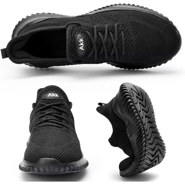 imageAkk Mens Memory Foam Sneakers Walking Shoes Slip On Running Tennis Workout Gym Shoes for Work Sports Allblack Size 12