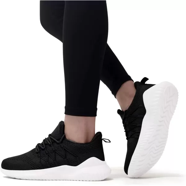 imageAkk Black Womens Workout Shoes Memory Foam Walking Lightweight Comfortable Sports Gym Jogging Sneakers US 8EU 39