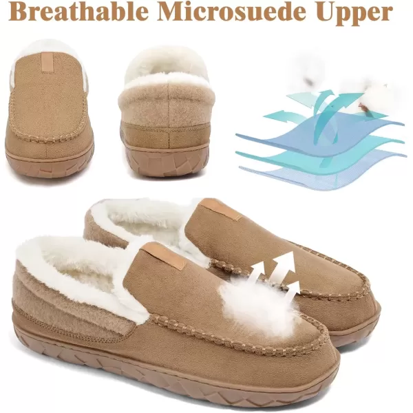 imageAkk Men Moccasin Slippers Warm Winter Bedroom House Fluffy Fuzzy Plush Slippers Size 10 US Men Brown Coffee