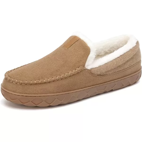 imageAkk Men Moccasin Slippers Warm Winter Bedroom House Fluffy Fuzzy Plush Slippers Size 10 US Men Brown Coffee