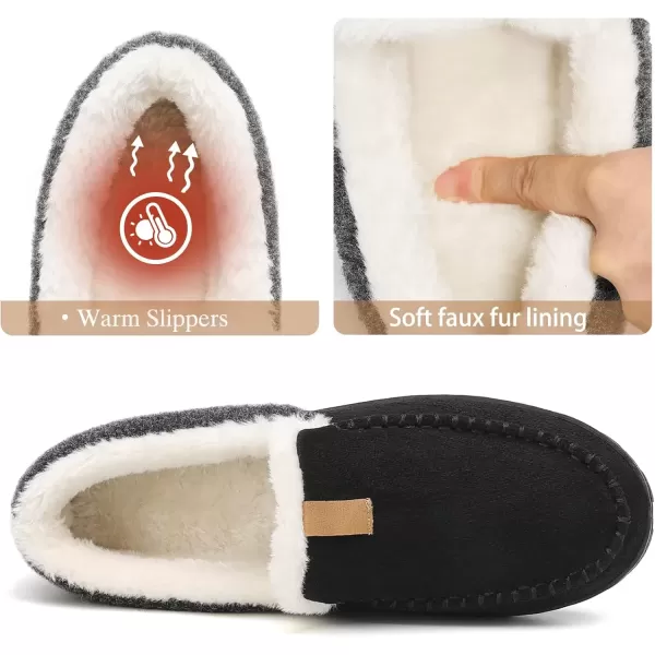 imageAkk Mens Outdoor Slippers Moccasins for Men Warm Winter Bedroom Fuzzy Fluffy Indoor Outdoor Size 11 US Men Black