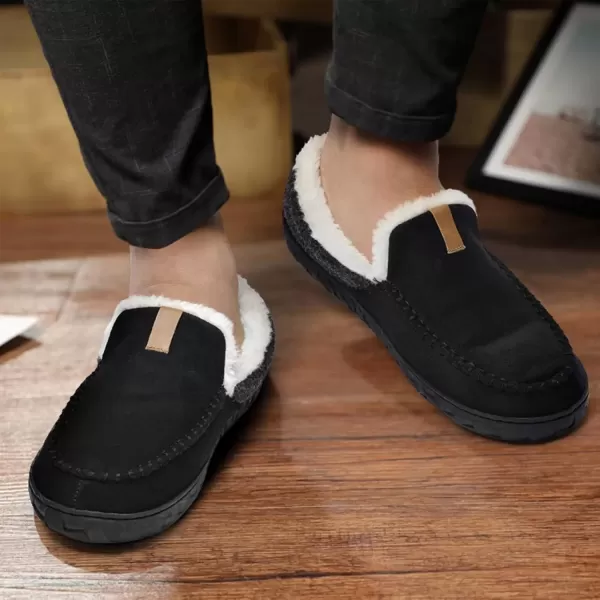 imageAkk Mens Outdoor Slippers Moccasins for Men Warm Winter Bedroom Fuzzy Fluffy Indoor Outdoor Size 11 US Men Black