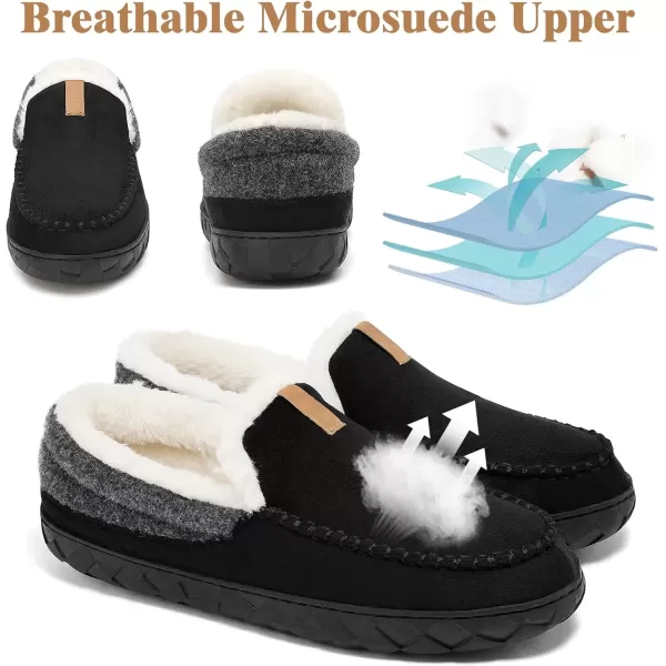 imageAkk Mens Outdoor Slippers Moccasins for Men Warm Winter Bedroom Fuzzy Fluffy Indoor Outdoor Size 11 US Men Black