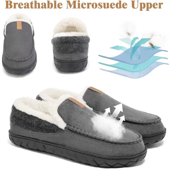 imageAkk Mens Outdoor Slippers Moccasins for Men Warm Winter Bedroom Fuzzy Fluffy Indoor Outdoor Size 11 US Men Grey