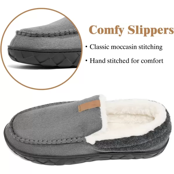 imageAkk Mens Outdoor Slippers Moccasins for Men Warm Winter Bedroom Fuzzy Fluffy Indoor Outdoor Size 11 US Men Grey