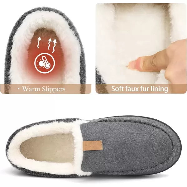 imageAkk Mens Outdoor Slippers Moccasins for Men Warm Winter Bedroom Fuzzy Fluffy Indoor Outdoor Size 11 US Men Grey