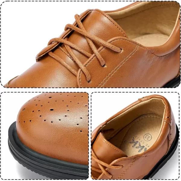 imageBoys Brown Dress Shoes Formal Oxford School Uniform Comfy LaceUp Memory Foam Shoe Brown Wingtip Little Kid Size 3