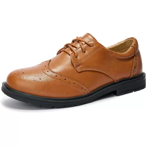 imageBoys Brown Dress Shoes Formal Oxford School Uniform Comfy LaceUp Memory Foam Shoe Brown Wingtip Little Kid Size 3