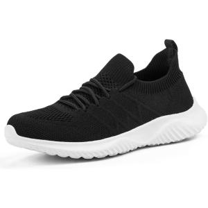 imageAkk Womens Walking Tennis Shoes  Slip On Memory Foam Lightweight Casual Sneakers for Gym Travel Work Out Black Size 75