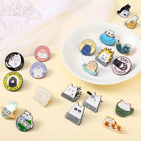 20 Pieces Cat Pins for Backpacks Brooch Pins Bulk Cute Cats Novelty Cartoon Animal Brooch Pins Lovely Mini Lapel Pins for Backpacks Set Badges Clothing Bags Jackets