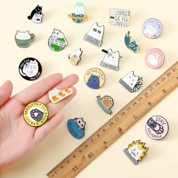 20 Pieces Cat Pins for Backpacks Brooch Pins Bulk Cute Cats Novelty Cartoon Animal Brooch Pins Lovely Mini Lapel Pins for Backpacks Set Badges Clothing Bags Jackets