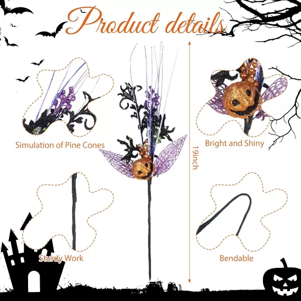 8 Pcs Halloween Branches Picks Stems Glitter Fake Twig Bush with Pumpkin Berries Black Faux Twigs and Branches for Vases Haunted House Gothic Floral Decor Artificial Berry Stems for VasePumpkinPumpkin