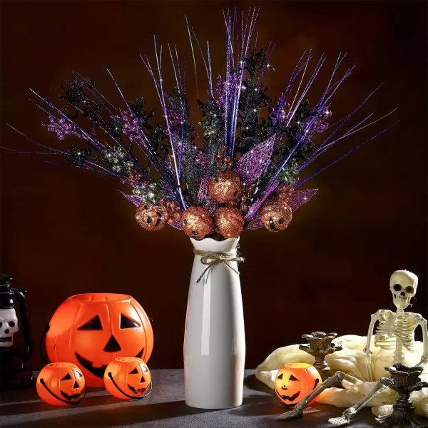 8 Pcs Halloween Branches Picks Stems Glitter Fake Twig Bush with Pumpkin Berries Black Faux Twigs and Branches for Vases Haunted House Gothic Floral Decor Artificial Berry Stems for VasePumpkinPumpkin