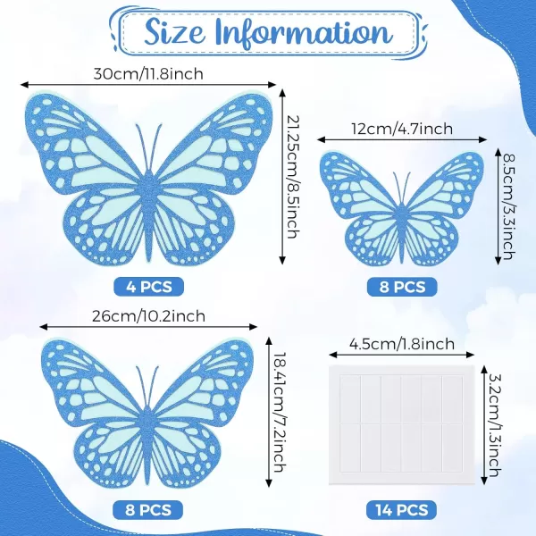 Geosar 20 Pcs 3D Large Butterfly Party Decoration 2 Layer Giant Paper Butterfly Stickers Big Butterfly Wall Decoration Set Large Butterfly for Birthday Baby Shower Nursery Royal BlueLight BlueRoyal Blue  Light Blue