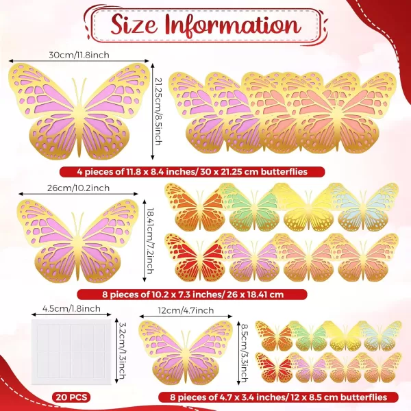 Geosar 20 Pcs 3D Large Butterfly Party Decoration 2 Layer Giant Paper Butterfly Stickers Big Butterfly Wall Decoration Set Large Butterfly for Birthday Baby Shower Nursery Royal BlueLight BlueMulticolor