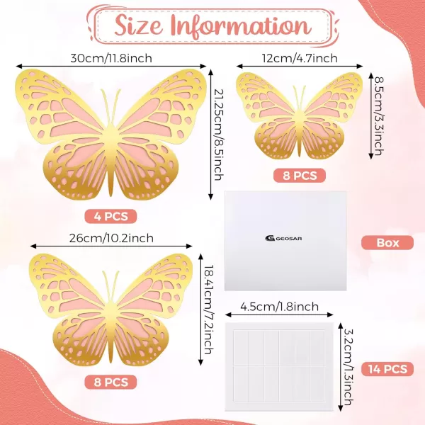 Geosar 20 Pcs 3D Large Butterfly Party Decoration 2 Layer Giant Paper Butterfly Stickers Big Butterfly Wall Decoration Set Large Butterfly for Birthday Baby Shower Nursery Royal BlueLight BlueGold  Pink