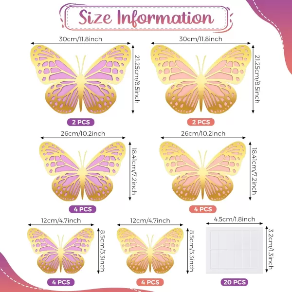 Geosar 20 Pcs 3D Large Butterfly Party Decoration 2 Layer Giant Paper Butterfly Stickers Big Butterfly Wall Decoration Set Large Butterfly for Birthday Baby Shower Nursery Royal BlueLight BlueGold Pink  Gold Purple