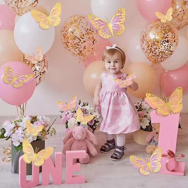 Geosar 20 Pcs 3D Large Butterfly Party Decoration 2 Layer Giant Paper Butterfly Stickers Big Butterfly Wall Decoration Set Large Butterfly for Birthday Baby Shower Nursery Royal BlueLight BlueGold Pink  Gold Purple