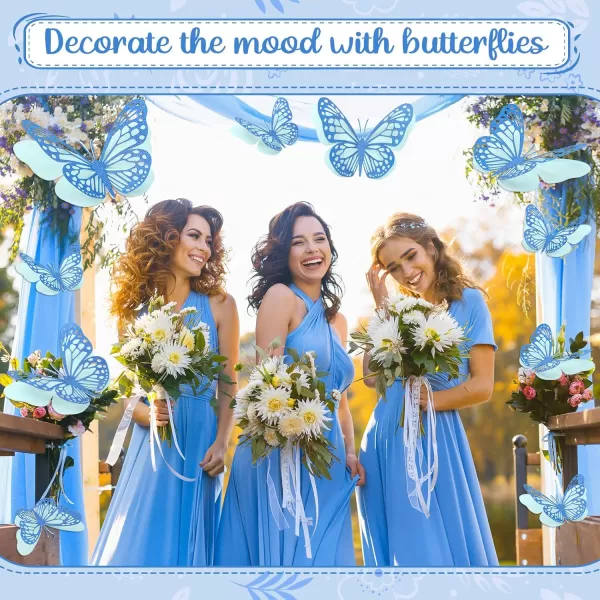 Geosar 20 Pcs 3D Large Butterfly Party Decoration 2 Layer Giant Paper Butterfly Stickers Big Butterfly Wall Decoration Set Large Butterfly for Birthday Baby Shower Nursery Royal BlueLight BlueRoyal Blue  Light Blue