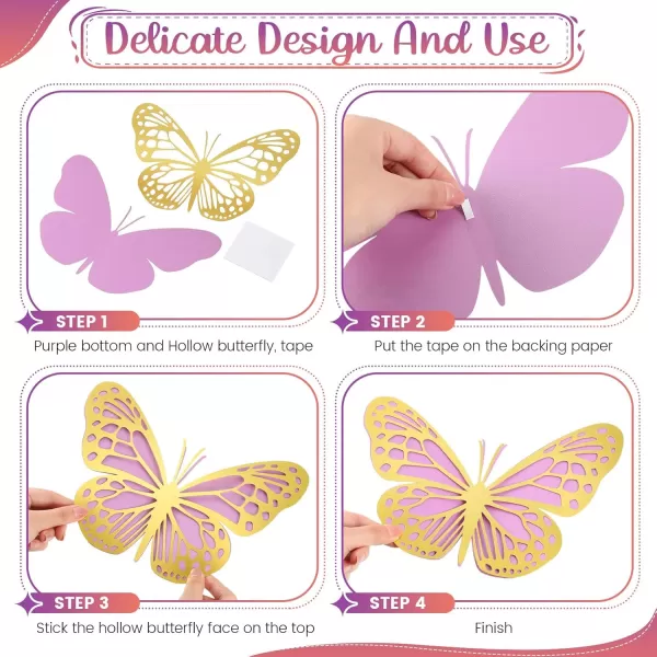 Geosar 20 Pcs 3D Large Butterfly Party Decoration 2 Layer Giant Paper Butterfly Stickers Big Butterfly Wall Decoration Set Large Butterfly for Birthday Baby Shower Nursery Royal BlueLight BlueGold Pink  Gold Purple