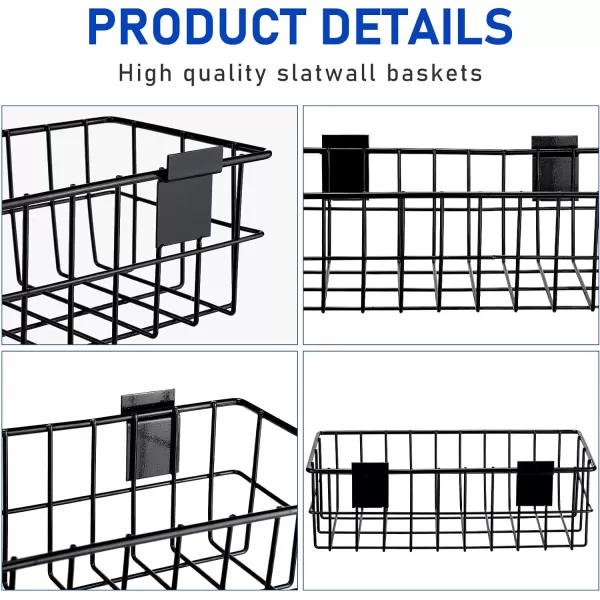 Geosar 4 Pcs Slatwall Baskets Ventilated Metal Slatwall Baskets Hanging Storage Baskets for PVC Slatwall Mounted Slatwall Accessories for Shops Rooms Storage Display Organizing Black