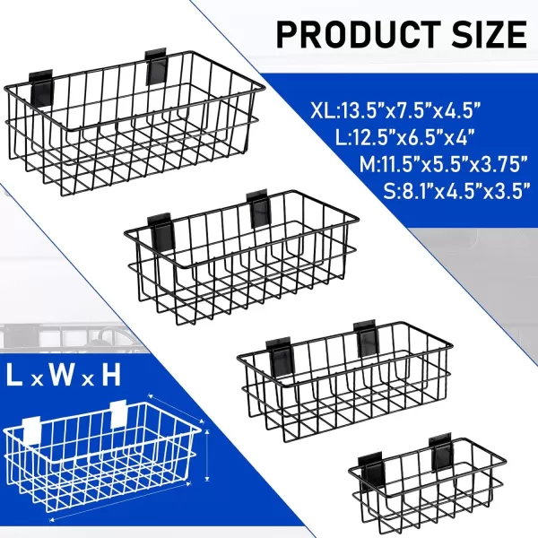 Geosar 4 Pcs Slatwall Baskets Ventilated Metal Slatwall Baskets Hanging Storage Baskets for PVC Slatwall Mounted Slatwall Accessories for Shops Rooms Storage Display Organizing Black