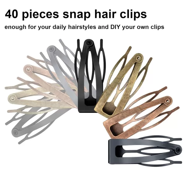 Geosar 40 Pieces Hair Clips Metal Hair Barrettes for Women Snap Clips Double Hair Clip Pins Hair Accessories for Girls and Salon Black Dark Brown Beige CreamBlack  Dark  Red  Green