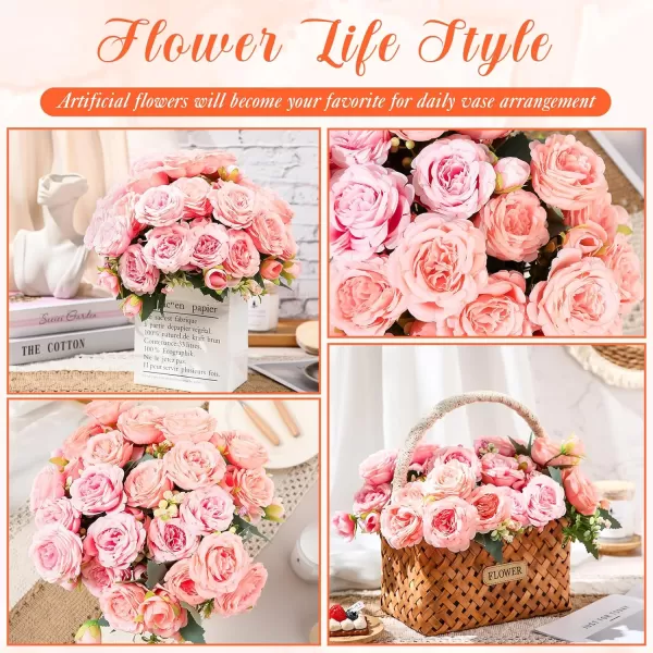 Geosar 8 Bundles 40 Heads Artificial Peonies Silk Flowers Fake Peony Bouquet Faux Peonies Flowers Bulk for Decoration Vase Florals Arrangements Wedding Home Party Table Orange Deep RedPeach Pink  Light Pink