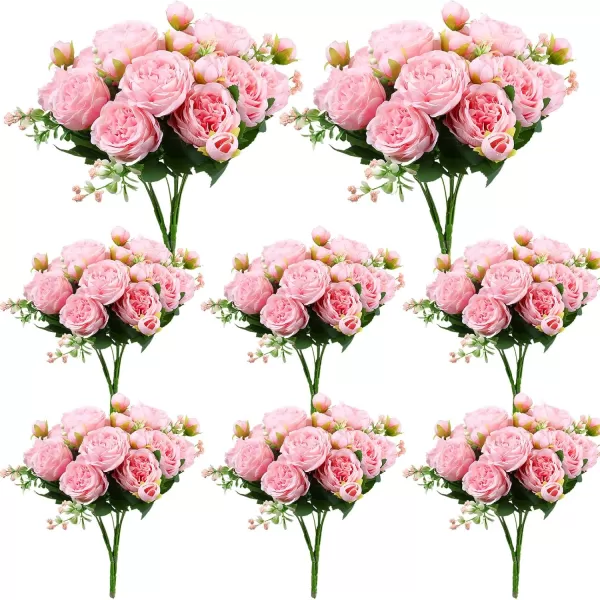 Geosar 8 Bundles 40 Heads Artificial Peonies Silk Flowers Fake Peony Bouquet Faux Peonies Flowers Bulk for Decoration Vase Florals Arrangements Wedding Home Party Table Orange Deep RedPink