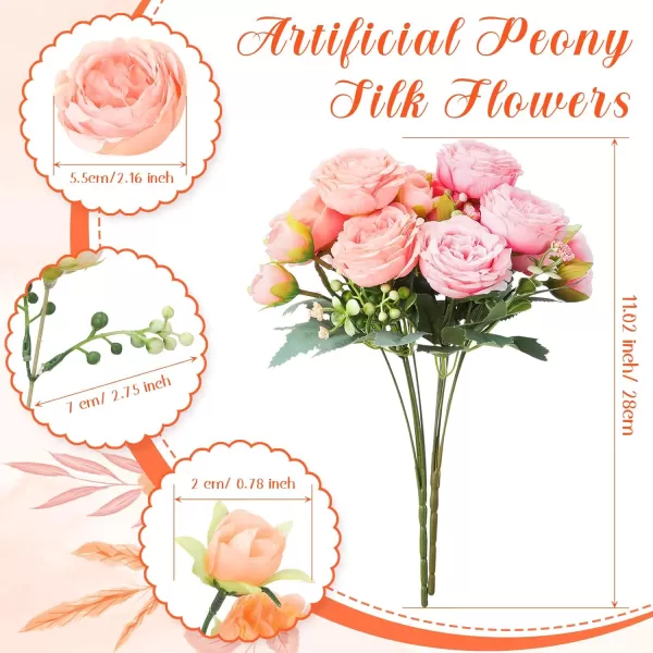 Geosar 8 Bundles 40 Heads Artificial Peonies Silk Flowers Fake Peony Bouquet Faux Peonies Flowers Bulk for Decoration Vase Florals Arrangements Wedding Home Party Table Orange Deep RedPeach Pink  Light Pink