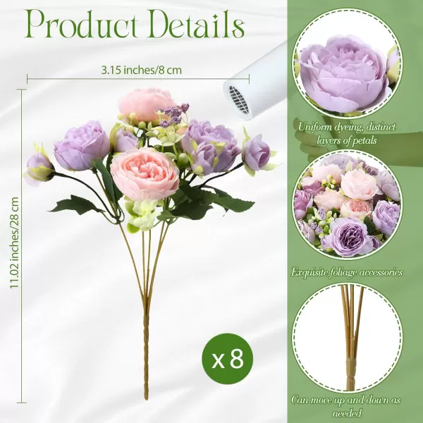 Geosar 8 Bundles 40 Heads Artificial Peonies Silk Flowers Fake Peony Bouquet Faux Peonies Flowers Bulk for Decoration Vase Florals Arrangements Wedding Home Party Table Orange Deep RedGray Purple  Light Purple