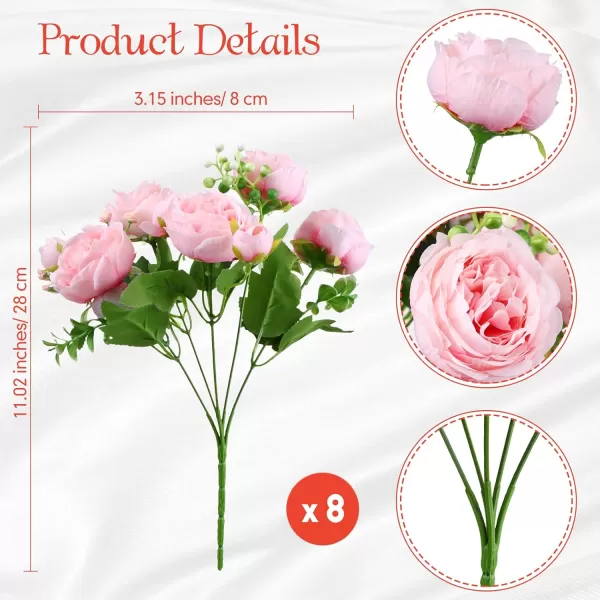 Geosar 8 Bundles 40 Heads Artificial Peonies Silk Flowers Fake Peony Bouquet Faux Peonies Flowers Bulk for Decoration Vase Florals Arrangements Wedding Home Party Table Orange Deep RedPink