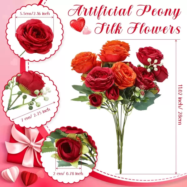 Geosar 8 Bundles 40 Heads Artificial Peonies Silk Flowers Fake Peony Bouquet Faux Peonies Flowers Bulk for Decoration Vase Florals Arrangements Wedding Home Party Table Orange Deep RedOrange  Deep Red