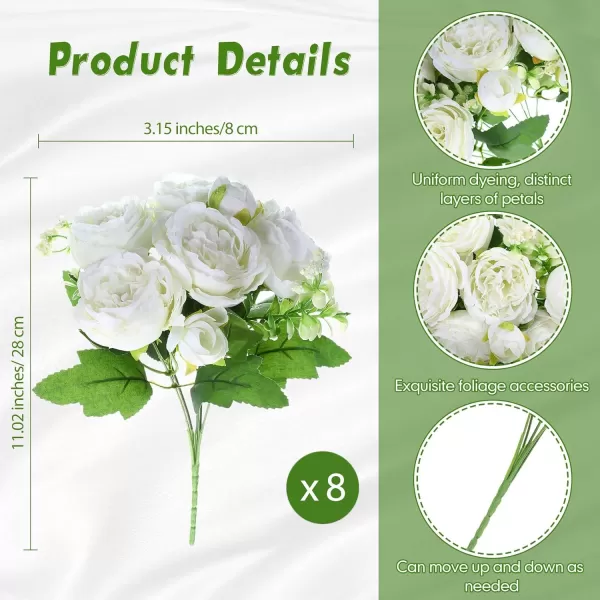 Geosar 8 Bundles 40 Heads Artificial Peonies Silk Flowers Fake Peony Bouquet Faux Peonies Flowers Bulk for Decoration Vase Florals Arrangements Wedding Home Party Table Orange Deep RedGreen  White