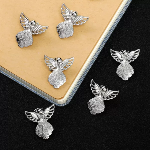 Geosar Set of 25 Memorial Angel Sign Pins Set Funeral Pocket Token Guardian Pocket Angel Pins Lucky Peace Dove Sign Poem Cards White Organza Bags Gift Bag Angel Charms Presents Religious EnglishSpanish