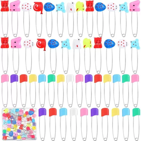 50 Pieces Diaper Pins Baby Diapers Safety Pins with Locking Closure Stainless Steel Baby Pin Plastic Head Safety Pin for Clothes Diaper Laundry Crafts Assorted Color Animal Nappy Pins with Storage Box